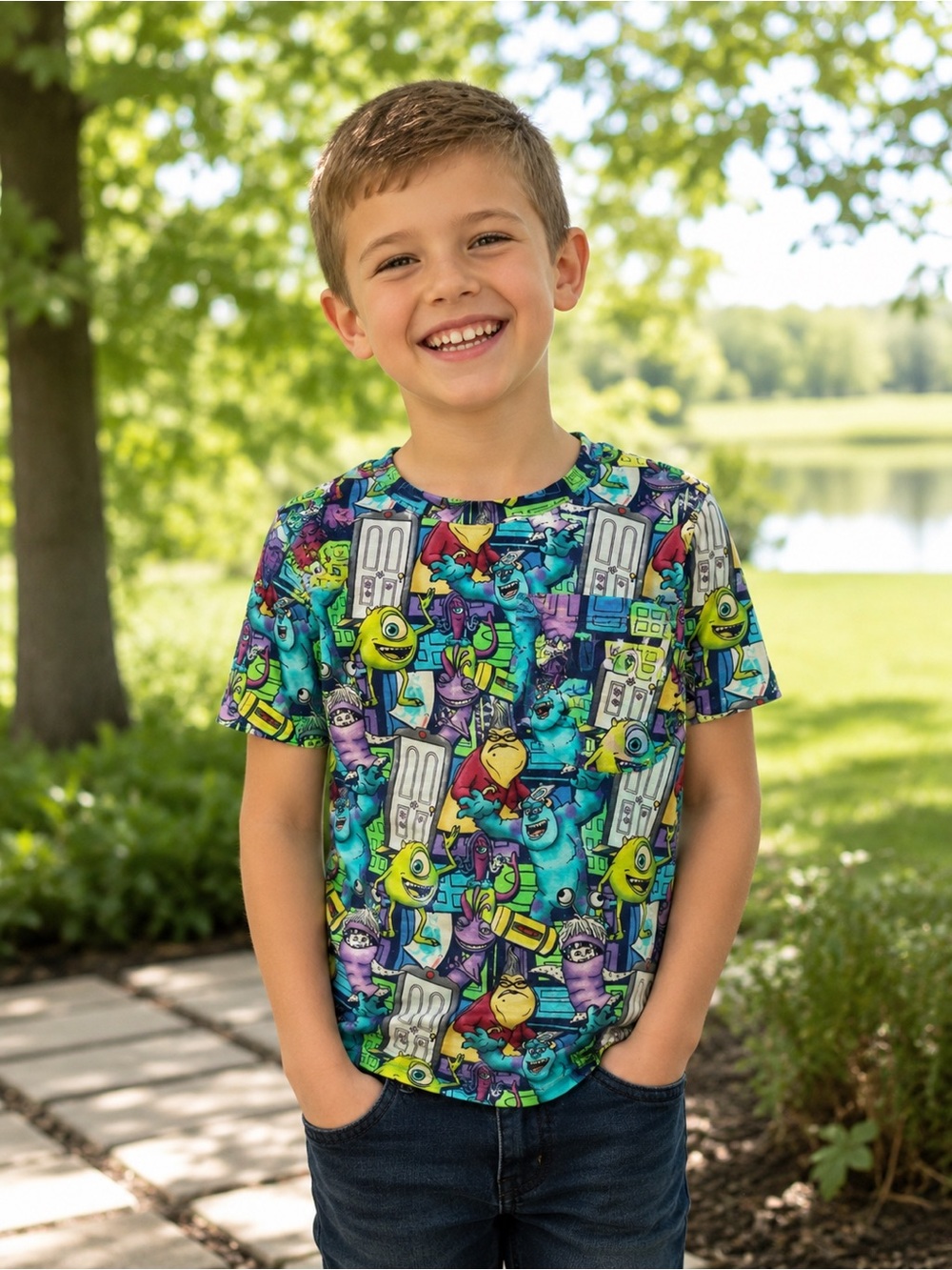 My Gigi’s Closet Monsters Inc Inspired Bamboo Pocket Tee Size 7/8 NWT